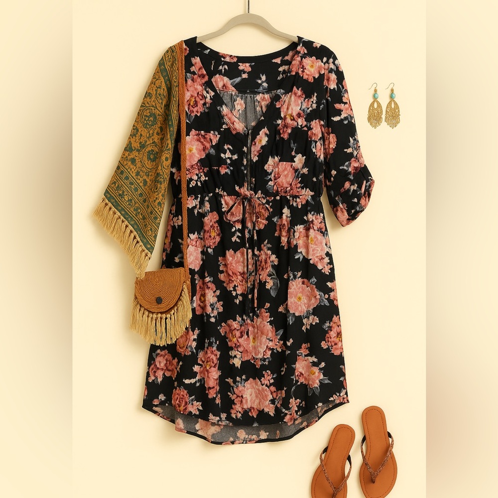Torrid Black and Pink Floral Mini Dress